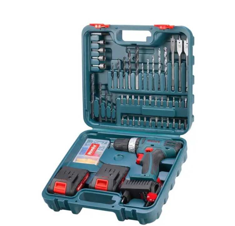 کیت دریل شارژی چکشی دو باطری رونیکس مدل rs_8019